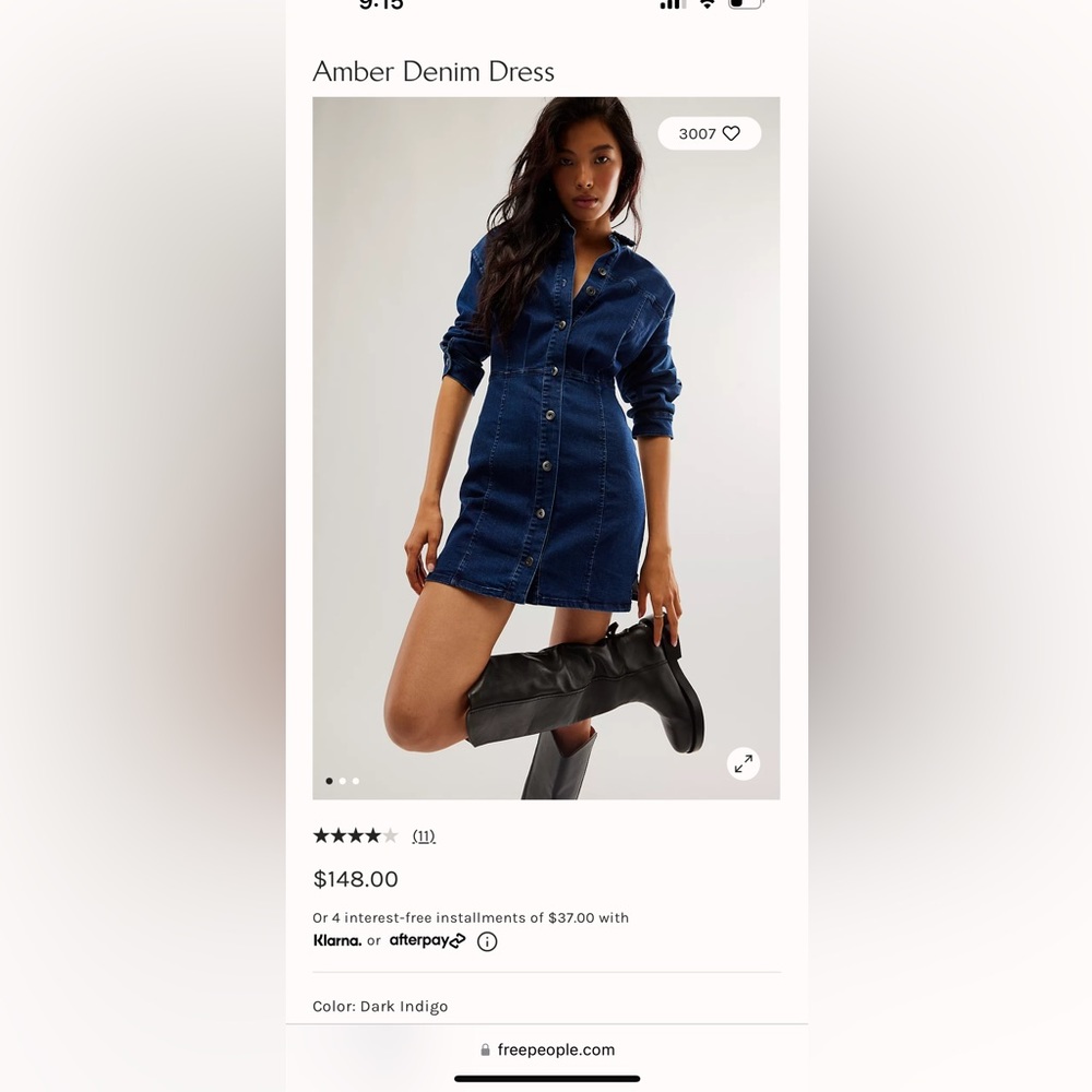 Free People Amber Denim Mini Dress in Dark Indigo